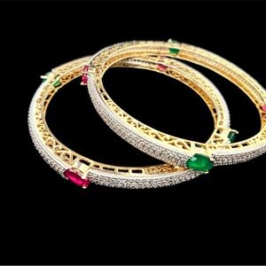 Gold and Silver Bracelet with Red and Green Accents